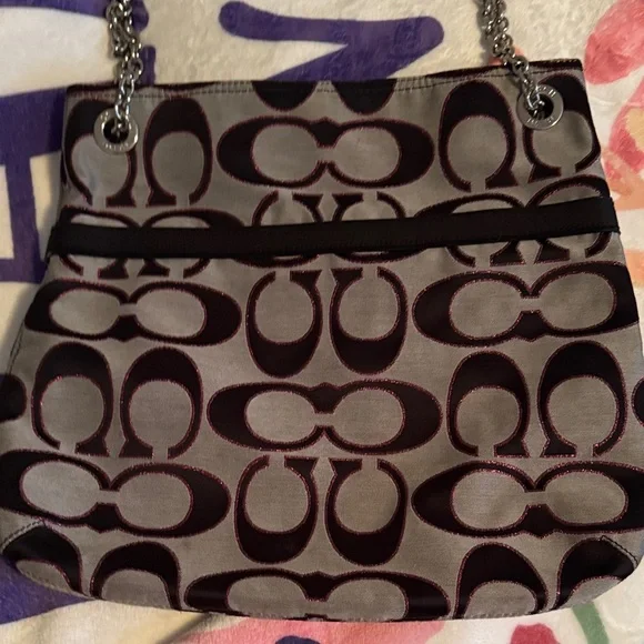 Coach Signature Gray, Black, and Pink Glitter Women's Bag Set - Picture 7 of 16